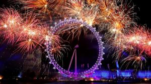 City Ferris wheel, fireworks at night wallpaper thumb