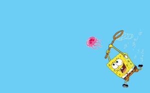 Cartoons, Spongebob, Cute, Lovely, Playing, Blue Background wallpaper thumb