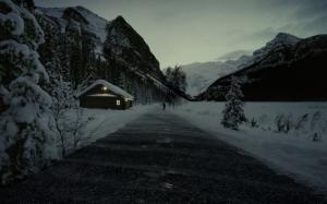 Cabin Cottage Snow Winter Road Hitchhike HD wallpaper thumb