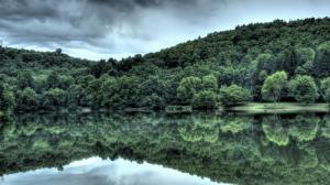 Lake Reflection HDR Trees HD wallpaper thumb