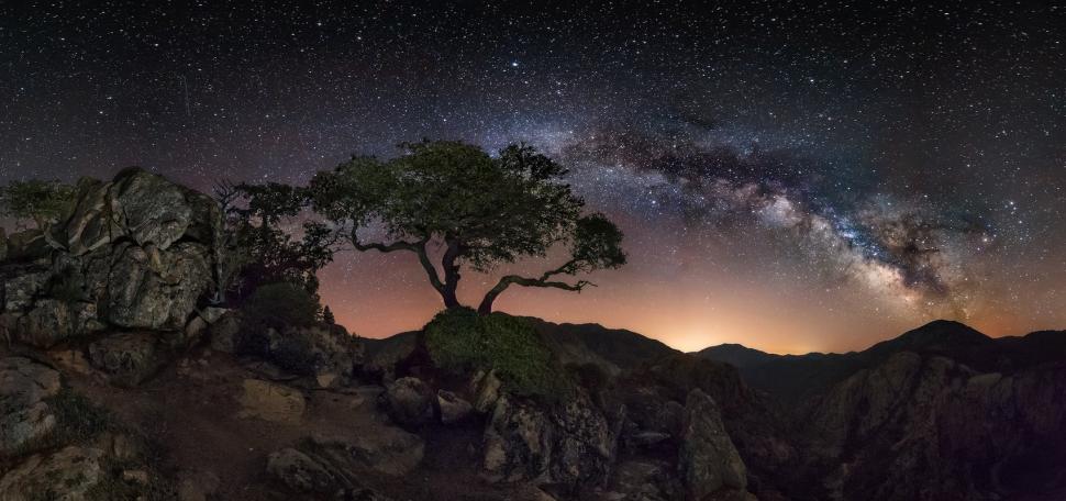 Nature, Landscape, Starry Night, Milky Way, Trees, Mountain wallpaper,nature wallpaper,landscape wallpaper,starry night wallpaper,milky way wallpaper,trees wallpaper,mountain wallpaper,1700x800 wallpaper