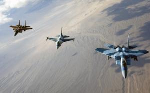 F 15 Eagles and F 16 Fighting Falcon HD wallpaper thumb