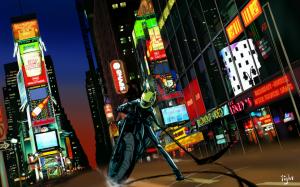 Celty Sturluson Anime Durarara!! Motorcycle New York Times Square Buildings HD wallpaper thumb