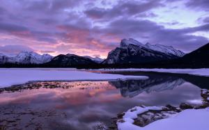 Canada, Alberta, Banff National Park, mountains, lake, sky, clouds, winter wallpaper thumb
