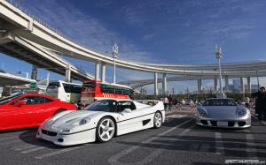 Porsche Carrera GT Ferrari F50 Overpass Parking Lot HD wallpaper thumb
