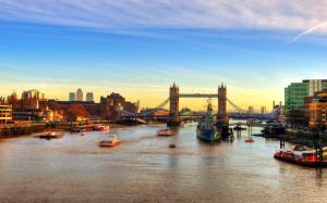 England London bridge river ships at sunset wallpaper thumb