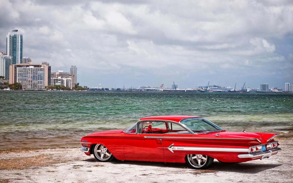 Bright Red Chevy wallpaper,chevy HD wallpaper,vehicle HD wallpaper,buildings HD wallpaper,automobile HD wallpaper,water HD wallpaper,beach HD wallpaper,photography HD wallpaper,sand HD wallpaper,pretty HD wallpaper,city HD wallpaper,1920x1200 wallpaper