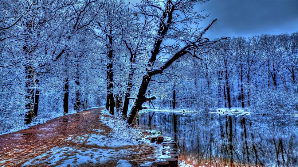 Walking Path In Winter wallpaper,wet snow HD wallpaper,blue HD wallpaper,beautiful HD wallpaper,wintery HD wallpaper,fresh fallen HD wallpaper,3d & abstract HD wallpaper,2560x1440 wallpaper