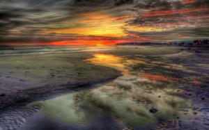 Sunset, sea, beach, nature, sky, clouds wallpaper thumb