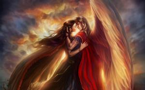 Wings Couple Kiss In Heaven wallpaper thumb