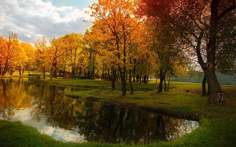 Landscape, Nature, Ponds, Fall, Bicycles, Trees, Reflection, Russia ...