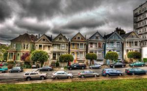 San Francisco, Victorian, houses, car, cloudy sky wallpaper thumb