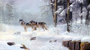 Wolf Snow Winter Drawing HD wallpaper thumb