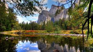Pond Reflection Trees Mountains HD wallpaper thumb