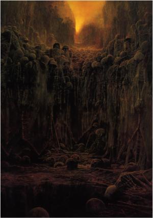 Zdzisław Beksiński, Artwork, Dark, Skeletons, Lights wallpaper thumb