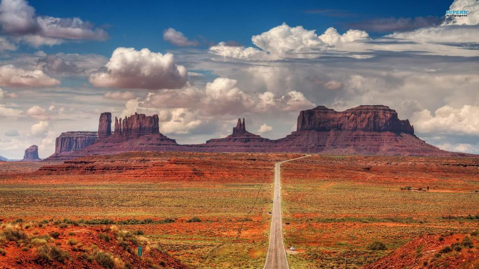Long Straight Road In Monument Valley wallpaper,desert HD wallpaper,road HD wallpaper,monuments HD wallpaper,clouds HD wallpaper,nature & landscapes HD wallpaper,1920x1080 wallpaper
