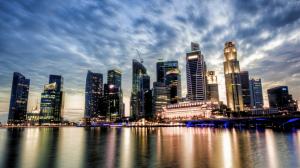 Singapore, city view, sunset, skyscrapers, clouds, river, water reflection wallpaper thumb