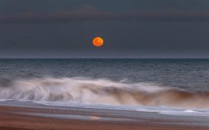 Harvest Moon Moon Wave Ocean Beach Timelapse HD wallpaper thumb