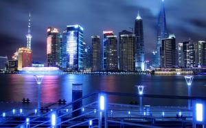 China, Shanghai, Pudong, night, lights, skyscrapers, Huangpu river wallpaper thumb