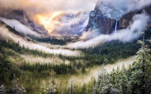 Morning, mountains, fog, forest, nature landscape wallpaper thumb