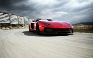 Lamborghini Aventador red supercar running speed wallpaper thumb