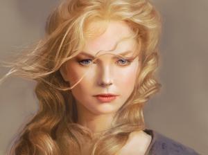 Fantasy girl, art, blonde hair, wind wallpaper thumb