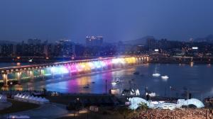 Han River, bridge, rainbow illumination, night, Seoul, South Korea wallpaper thumb