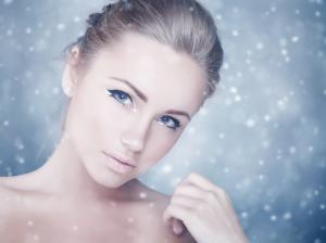 Blue eyes girl, makeup, face, blur background wallpaper thumb