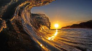 Ocean Wave Sunlight Sunset HD wallpaper thumb