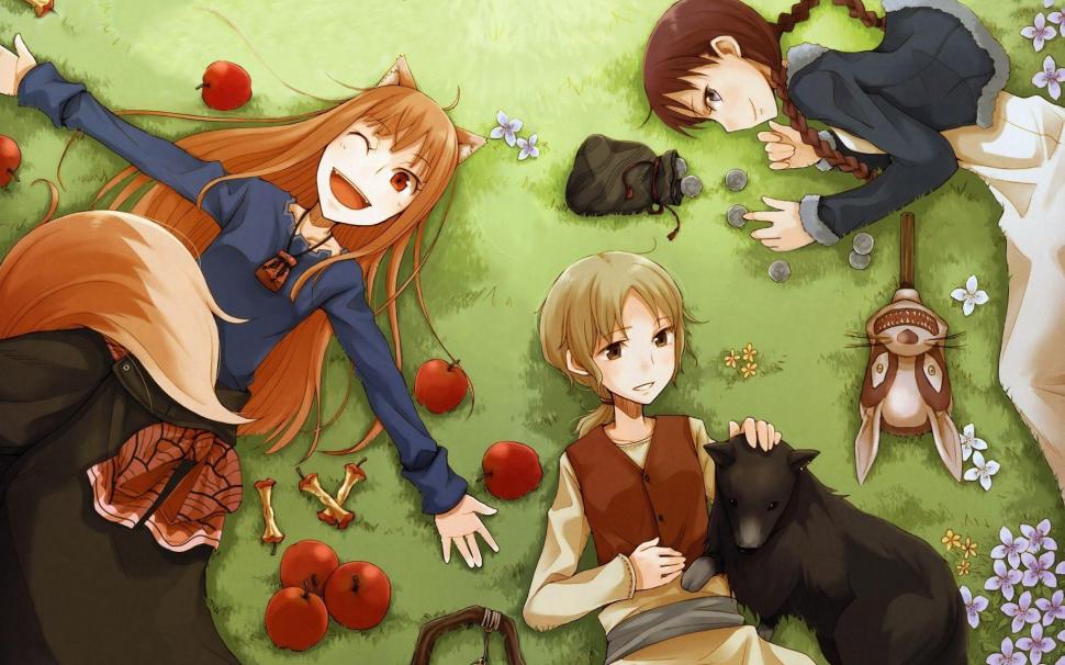Spice And Wolf characters wallpaper,anime HD wallpaper,1920x1200 HD wallpaper,grass HD wallpaper,apple HD wallpaper,spice and wolf HD wallpaper,holo HD wallpaper,1920x1200 wallpaper