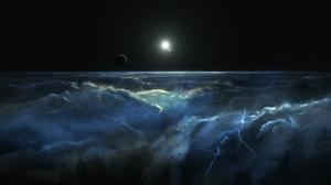 Planets Clouds Lightning Starlight Stars HD wallpaper thumb