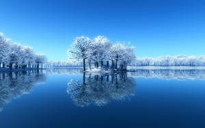 Blue beauty of the winter, snow, trees, mirror lake, reflection wallpaper thumb