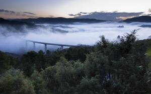 Fog Mist Landscape Bridge Trees HD wallpaper thumb