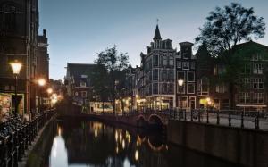 Holland, Amsterdam, street, canal, evening, dusk, lights, house wallpaper thumb