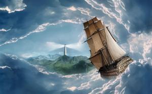 Ship sailing in the clouds wallpaper thumb