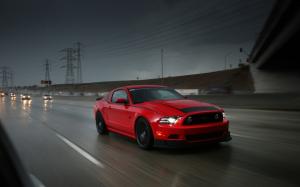 Ford Mustang RTR red supercar, highway, speed, rain wallpaper thumb