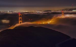 Golden Gate Bridge Bridge San Francisco Fog Mist Night Lights HD wallpaper thumb