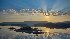 Sunlight Lake Reflection Clouds Landscape HD wallpaper thumb