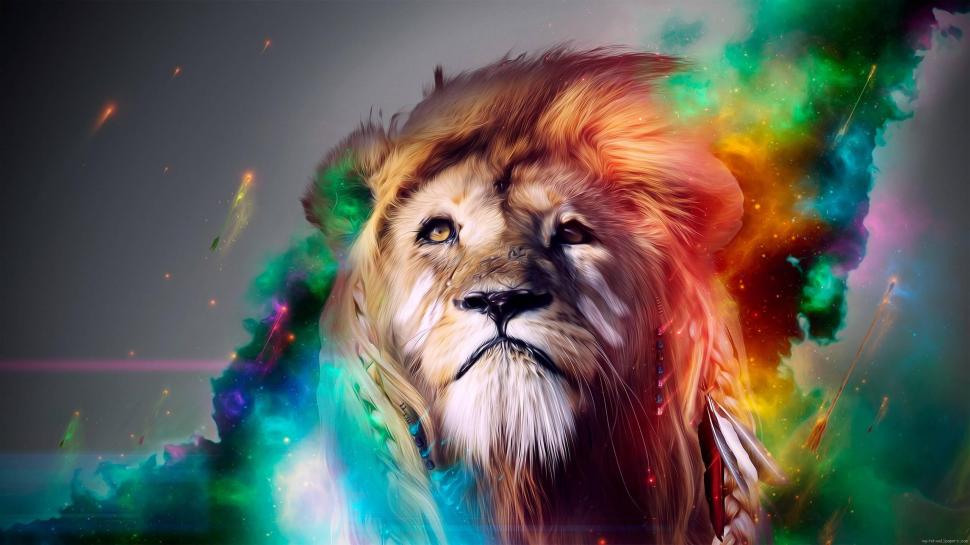 Graphic Lion in color wallpaper,lion HD wallpaper,animal HD wallpaper,graphic HD wallpaper,light HD wallpaper,fluo HD wallpaper,2560x1440 wallpaper