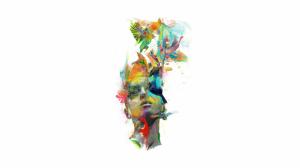 Face Colorful Abstract Drawing White Birds HD wallpaper thumb