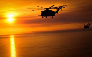 Helicopters, flying, sunset, red sky wallpaper thumb