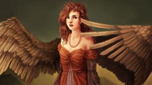 Fantasy art girl, wings, angel, red hair, curls wallpaper thumb