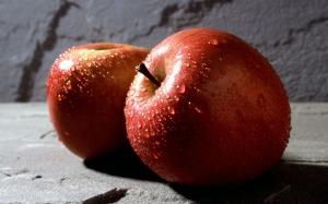 Two red apples, water drops wallpaper thumb