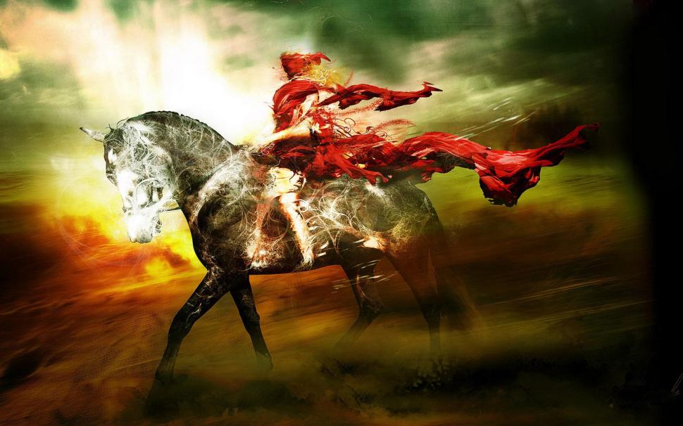 The Rider In Red wallpaper,horse HD wallpaper,rider HD wallpaper,fantasy HD wallpaper,3d & abstract HD wallpaper,1920x1200 wallpaper