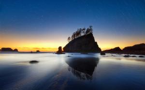Sunset Stars Timelapse Reflection Beach Ocean Trees Rocks Stones HD wallpaper thumb