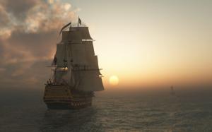 Schooner Ship Sail Ship Sunset Ocean CG HD wallpaper thumb