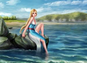 Fantasy Art, Blonde, Girl, Blue Eyes, Sea wallpaper thumb