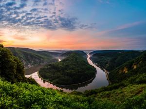 Germany, natural park, resort, river meander, sunset wallpaper thumb