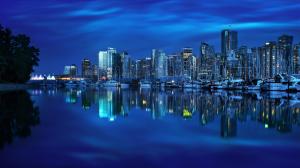Vancouver, British Columbia, Canada, yacht, bay, reflection, buildings, city night wallpaper thumb