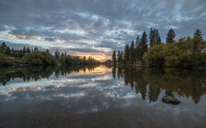Lake Sunset Trees Reflection HD wallpaper thumb